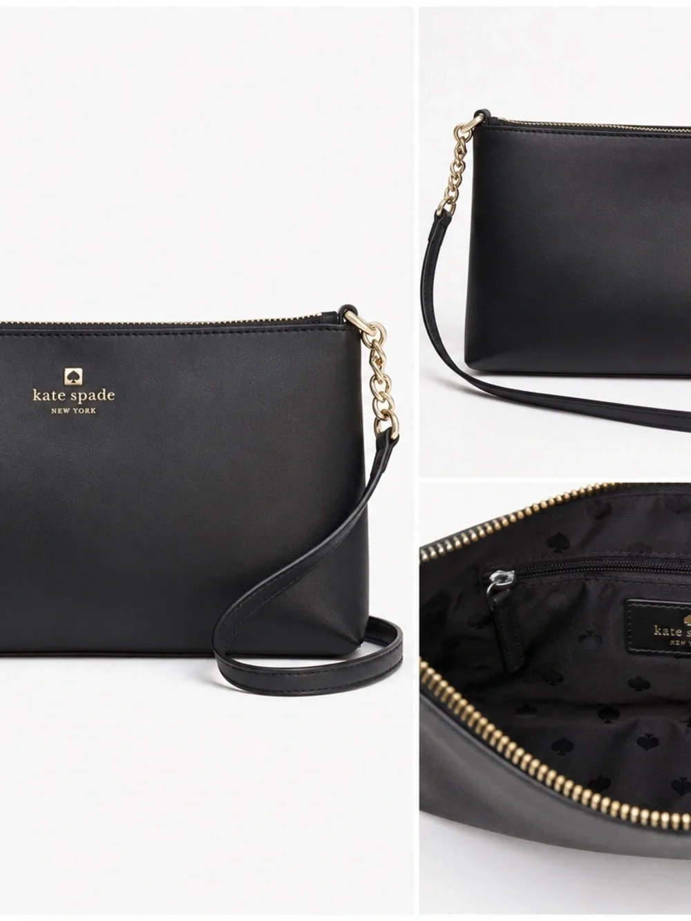 kate spade Black Leather Crossbody with Gold Hardware and Chain Strap